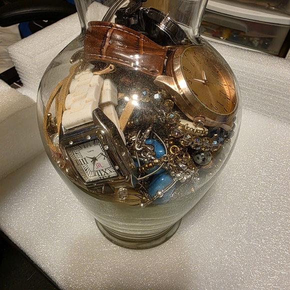 unbranded Jewelry - Glass Vase full Of Costume Jewelry And Some Watches... For The Hole Jar 27 Dolla